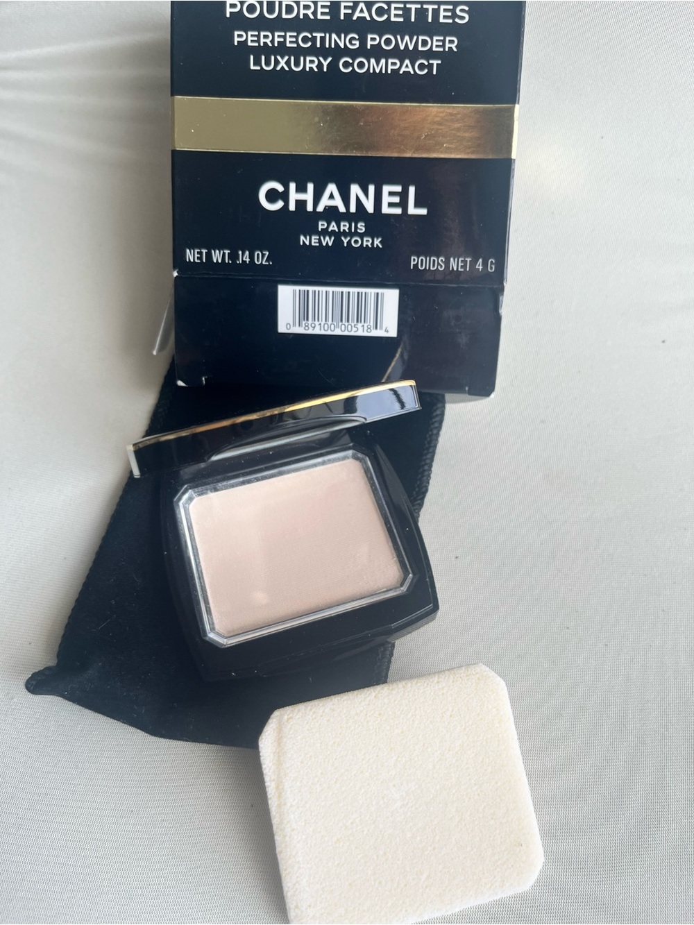 CHANEL Black Compact Powder Case with Gold Trim
